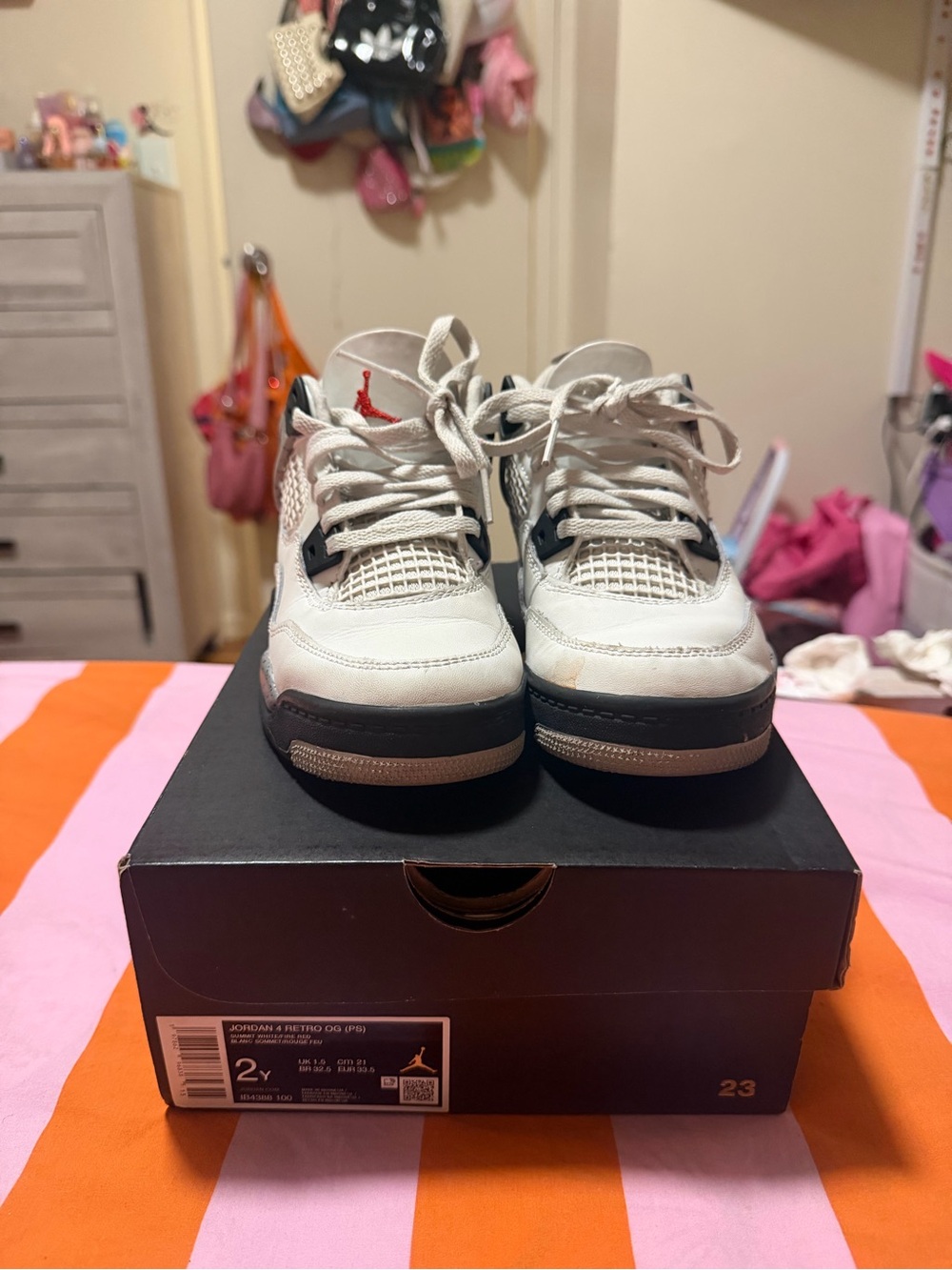 Jordan Kids White and Black Retro Style Sneakers with Red Jumpman